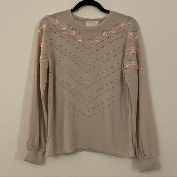 Molli Beige Long Sleeve Top with Pink Accents - Picture 1 of 13